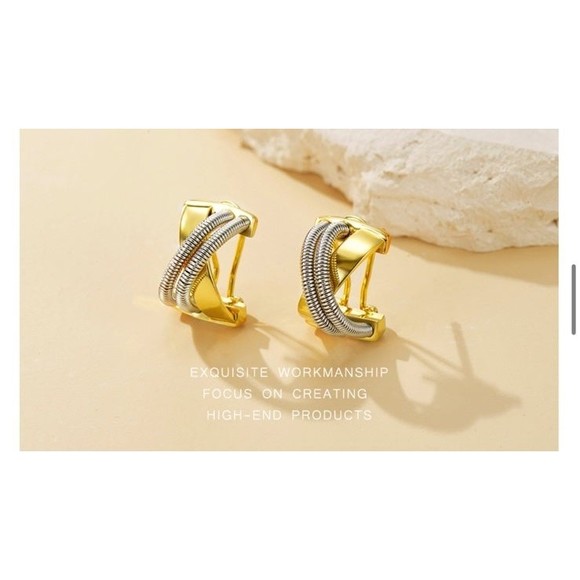 Earrings 18K Gold Plated Hoop Earrings Round Cue Cubic Zirconia Gold Silver C1 - Picture 6 of 12